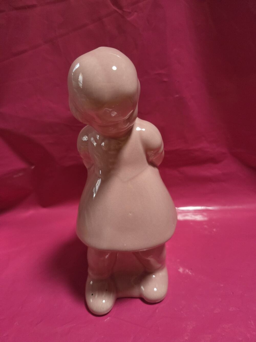 Glazed Ceramic Pencil Holder Girl Leaning Against Wall 7.5 in Tall 3 in Wide